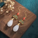 Buddha Stones FengShui White Jade Luck Drop Earrings Earrings BS 1