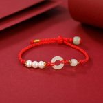 Buddha Stones 925 Sterling Silver Plated Gold Hetian Jade Peace Buckle Pearl Luck Bracelet Bracelet BS 2