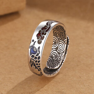 Buddha Stones Koi Fish Auspicious Cloud Design Luck Wealth Ring Ring BS Koi Fish(Luck♥Prosperity)