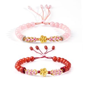 Buddha Stones 999 Sterling Silver Natural Red Agate Pink Crystal Cherry blossom Bracelet Bracelet BS main