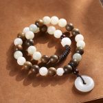 Buddha Stones Bodhi Seed Green Sandalwood Lotus Peace Buckle Harmony Double Wrap Bracelet Bracelet BS 1