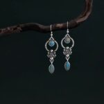 Buddha Stones 925 Sterling Silver Vintage Turquoise Waterdrop Pattern Balance Drop Dangle Earrings Earrings BS 2