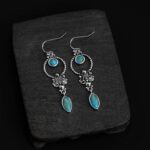 Buddha Stones 925 Sterling Silver Vintage Turquoise Waterdrop Pattern Balance Drop Dangle Earrings Earrings BS Copper Plated Silver Turquoise Earrings