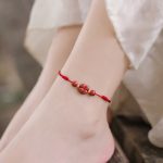Buddha Stones Four Leaf Clover Cinnabar Blessing Calm String Bracelet Anklet Bracelet BS 11