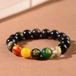 Buddha Stones Gold Sheen Obsidian Rainbow Obsidian Black Obsidian Five Directions Gods of Wealth Bracelet Bracelet BS 5