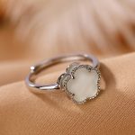 Buddha Stones 925 Sterling Silver Plated Gold Natural Hetian Jade Flower Luck Necklace Pendant Ring Set Bracelet Necklaces & Pendants BS 6