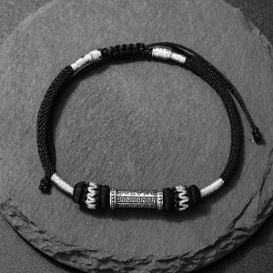Buddha Stones 925 Sterling Silver Om Mani Padme Hum Wisdom Braided Rope Bracelet Bracelet BS Om Mani Padme Hum(Wrist Circumference 14-21cm)