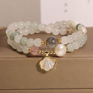 Buddha Stones Double Layer Jade Shell Luck Bracelet Bracelet BS Jade Shell Pendant Bracelet(Wrist Circumference: 14-15cm)