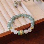 Buddha Stones Single Double Layer Jade Peace Buckle Luck Bracelet Bracelet BS Jade Single Layer Lucky Bead Bracelet(Wrist Circumference: 14-16cm)