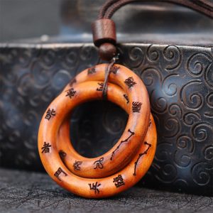 Buddha Stones Lightning Struck Jujube Wood Taoist Yin Yang Ring Qiankun Circle Leizu Taboo Luck Necklace Pendant  1