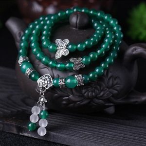 Buddha Stones Natural Green Agate Butterfly Support Bracelet Mala Bracelet BS 6mm Green Agate