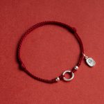 Buddha Stones 925 Sterling Silver Lucky Fortune Peace Joy Lotus Peace Buckle Red String Bracelet Bracelet BS Dark Red(Wrist Circumference 15-18cm) Peace and Joy