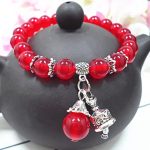 Buddha Stones Vintage Crystal Chalcedony Stone Energy Beaded Bell Charm Bracelet Bracelet BS Red Chalcedony 8mm