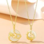 Buddha Stones 925 Sterling Silver Year of the Dragon Hetian Jade Golden Dragon Phoenix Peace Buckle Luck Necklace Pendant Necklaces & Pendants BS 6