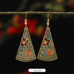 Buddha Stones Lotus Butterfly Flower Alloy Copper Enlightenment Drop Earrings Earrings BS Triangular Green Flower 4.1*2.5cm