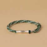 Buddha Stones 925 Sterling Silver Bamboo Reincarnation Knot Luck Protection String Bracelet Bracelet BS Green&White(Wrist Circumference 14-18cm)