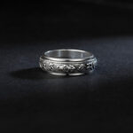 Buddha Stones Tibetan Om Mani Padme Hum PiXiu Engraved Wealth Luck Rotatable Ring Ring BS 1