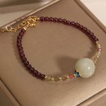 Buddha Stones Garnet Jade Bead Peace Buckle Protection Bracelet Bracelet BS 1