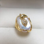 Buddha Stones Pearl Copper Plated Gold Flower Happiness Wealth Ring Ring BS 9