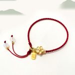 Buddha Stones Handmade Peach Blossom Rosette Bow Knot Fu Character Charm Luck Fortune Red Rope Bracelet Bracelet BS 2