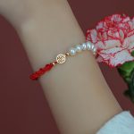 Buddha Stones 14K Gold Plated Pearl Bead Luck Protection Braid Red String Bracelet Bracelet BS 16