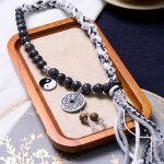 Buddha Stones Black Glitter Stone Cat's Eye Yin Yang Mountain Ghosts Spend Money Power Double Layer Rope Bracelet Bracelet BS 8