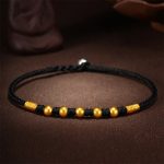 Buddha Stones 999 Gold Beads Luck King Kong Knot Handmade Braided Protection Bracelet Bracelet BS Five Gold Beads Black Rope 24cm