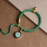 Buddha Stones Tibetan Five God Of Wealth Thangka Luck Prayer Wheel Bell Braid String Bracelet Bracelet BS Green God of Wealth(Wrist Circumference 14-19cm)