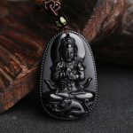 Buddha Stones Chinese Zodiac Natal Buddha Natural Black Obsidian Purification Necklace Pendant Necklaces & Pendants BS Monkey-Tathagata