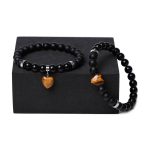 Buddha Stones 2Pcs Black Onyx Crystal Stone Love Heart Protection Support Couple Bracelet Bracelet BS 2