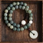 Buddha Stones Cyan Bodhi Seed Lotus Jade Peace Buckle Wisdom Double Wrap Bracelet Mala Bracelet BS 8