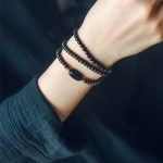Buddha Stones Rainbow Obsidian Ebony Wood Copper Healing Triple Wrap Bracelet Bracelet BS 14