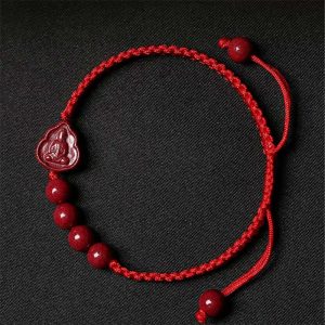 Buddhastoneshop Laughing Buddha Avalokitesvara Cinnabar Blessing String Bracelet