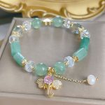 Buddha Stones Amethyst Green Aventurine Strawberry Quartz Positive Elephant Charm Bracelet 17