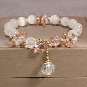 Buddha Stones Cat's Eye Pink Crystal Peace Charm Bracelet Bracelet BS Cat's Eye