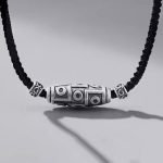 Buddha Stones 999 Sterling Silver Nine-Eye Dzi Bead Pattern Protection Rope Necklace Pendant Necklaces & Pendants BS 999 Sterling Silver&Rope