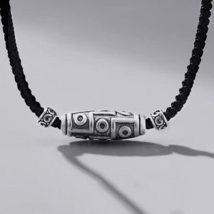 Buddha Stones 999 Sterling Silver Nine-Eye Dzi Bead Pattern Protection Rope Necklace Pendant Necklaces & Pendants BS 999 Sterling Silver&Rope