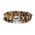 Buddha Stones 2Pcs Natural Crystal Agate Buddha Protection Bracelet Bracelet BS Tiger Eye