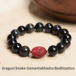 Buddha Stones Chinese Zodiac Natal Buddha Natural Black Obsidian Cinnabar Purification Bracelet Bracelet BS 12mm Dragon/Snake-Samantabhadra Bodhisattva(Wrist Circumference 14-17cm)