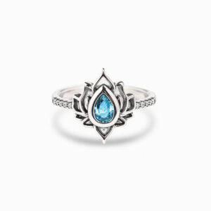 Buddha Stones Sterling Silver Lotus Zircon Blessing Protection Ring Ring BS main