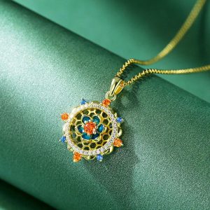 Buddha Stones 925 Sterling Silver Lotus Flower Colorful Zircon New Beginning Necklace Pendant Necklaces & Pendants BS LOTUS(Enlightenment♥New Beginning)