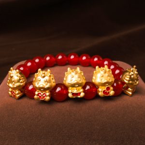 Buddha Stones Year of the Dragon Natural Red Agate Copper Coin Fu Character Protection Bracelet Bracelet BS Red Agate(Confidence♥Calm)(Wrist Circumference 14-16cm)