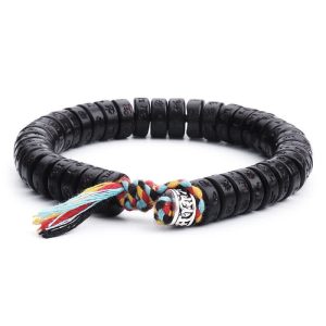 Buddha Stones Tibetan Coconut Shell Beads Engraved Om Mani Padme Hum Mantra Happiness Bracelet Bracelet BS Coconut Shell(Wrist Circumference 17-21cm)