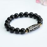 Buddha Stones Tibetan Nine-Eye Dzi Bead Black Onyx Power Bracelet Bracelet BS 7
