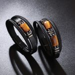 Buddha Stones Tiger Eye Power Magnetic Buckle Multilayered Leather Bracelet Bracelet BS 9