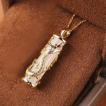 Buddhastoneshop Jade Dragon Phoenix Copper Blessing Harmony Necklace Pendant