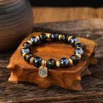 Buddha Stones Tibetan Zakiram Goddess of Wealth Liuli Glass Incense Ash Porcelain Bead Luck Bracelet (Extra 30% Off | USE CODE: FS30) Bracelet BS Blue Green Liuli Glass Bead 14mm