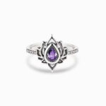 Buddha Stones Sterling Silver Lotus Zircon Blessing Protection Ring Ring BS 2