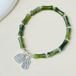 Buddha Stones 925 Sterling Silver Bamboo Jade Lucky Cat Fu Character Luck Abundance Bracelet Bracelet BS 1