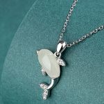 Buddha Stones 925 Sterling Silver Cute Dolphin Hetian Jade Red Agate Luck Necklace Pendant Ring Earrings Set Bracelet Necklaces & Pendants BS Necklace Hetian Jade